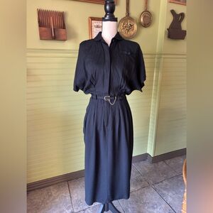 Classic Black Belted Shirt Dress - Women's